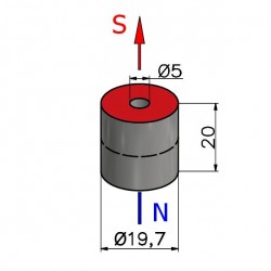 Magnes — średnica ⌀19,7 mm, otwór ⌀5 mm, wysokość 20 mm — neodymowy (N38SH) - 002