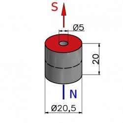Magnes — średnica ⌀20,5 mm, otwór ⌀5 mm, wysokość 20 mm — neodymowy (N45) - 002