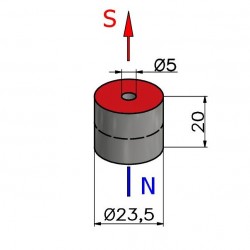 Magnes — średnica ⌀23,5 mm, otwór ⌀5 mm, wysokość 20 mm — neodymowy (N45) - 002