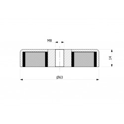 Magnes w obudowie — średnica ⌀63 mm, wys. 14 mm, gwint wewnętrzny M8 — ferrytowy - 002