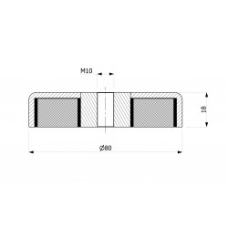 Magnes w obudowie — średnica ⌀80 mm, wys. 18 mm, gwint wewnętrzny M10 — ferrytowy - 002