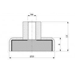 Magnes w obudowie — średnica ⌀20 mm, z gwintowaną tuleją M4 — ferrytowy - 002