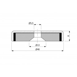 Magnes w obudowie — ⌀40 mm, z otworem pod stożkowy łeb śruby — ferrytowy - 002