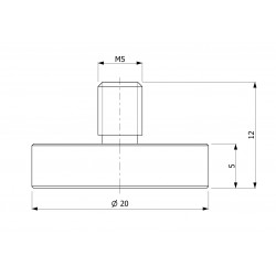 Magnes w obudowie — ⌀20 mm, z gwintowanym trzpieniem M5, wys. 12 mm — neodymowy - 002