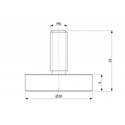 Magnes w obudowie — średnica ⌀20 mm, z gwintowanym trzpieniem M5, wys. 18 mm — neodymowy - 003