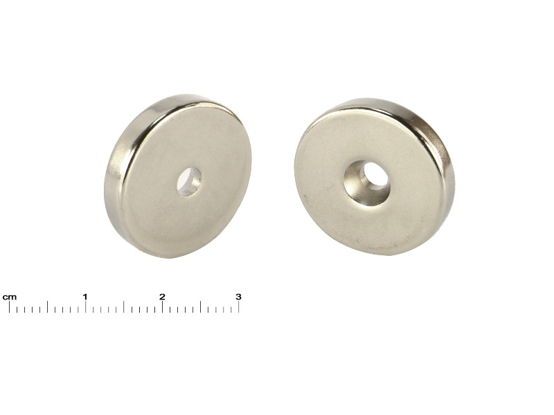 Magnes neodymowy okrągły, z otworem pod wkręt — ⌀25 mm, ⌀7,5/⌀4,5 mm, wysokość 5 mm — materiał N38