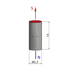 Magnes neodymowy — średnica ⌀6,3 mm, wysokość 14 mm — N38
