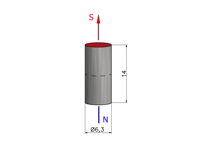 Magnes neodymowy — średnica ⌀6,3 mm, wysokość 14 mm — N38