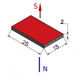 Magnes — długość 25 mm, szerokość 15 mm, wysokość 2 mm — neodymowy (N33) - 002
