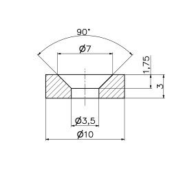 Magnes okrągły pod wkręt — ⌀10 mm, ⌀7/⌀3,5 mm, wys. 3 mm — neodymowy (N35)