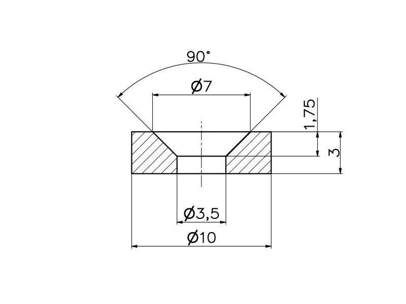 Magnes okrągły pod wkręt — ⌀10 mm, ⌀7/⌀3,5 mm, wys. 3 mm — neodymowy (N35)