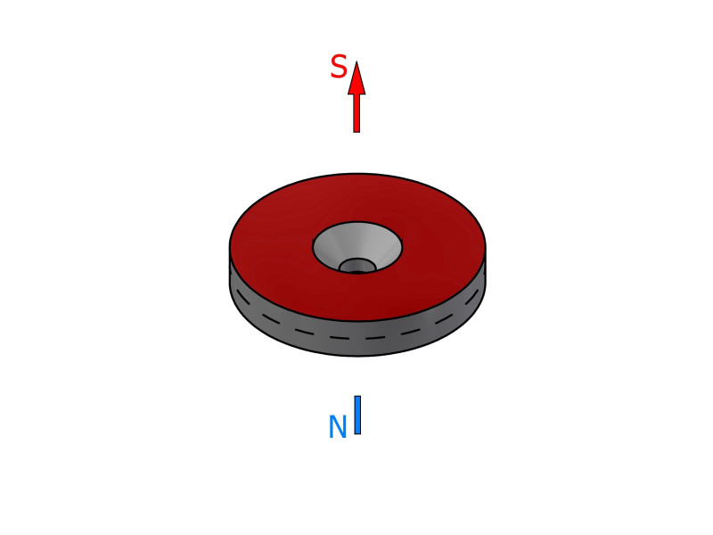 Magnes okrągły z otworem pod wkręt — ⌀30 mm, ⌀10,5/⌀4,3 mm, wys. 5 mm — neodymowy