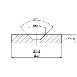 Magnes okrągły z otworem pod wkręt — ⌀30 mm, ⌀10,5/⌀4,3 mm, wys. 5 mm — neodymowy