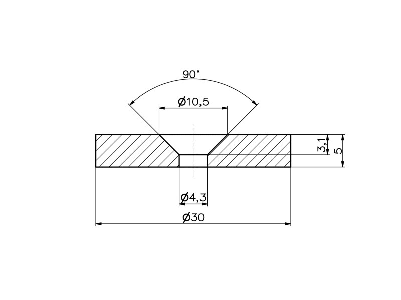 Magnes okrągły z otworem pod wkręt — ⌀30 mm, ⌀10,5/⌀4,3 mm, wys. 5 mm — neodymowy