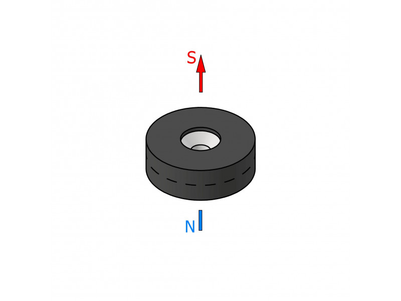 Magnes w gumie, okrągły, pod wkręt — ⌀19,5 mm, ⌀7,2/⌀3,6 mm, wys. 6,5 mm — neodymowy (N42) - biegunowość
