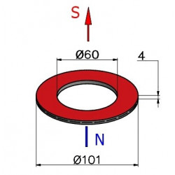 Super magnes— średnica ⌀101 mm, otwór ⌀60 mm, wys. 4 mm — neodymowy (N42) - 002