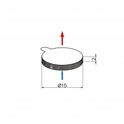 Magnes samoprzylepny, okrągły — średnica ⌀15 mm, wys. 2 mm — z pianką klejową 3M — neodymowy - 002