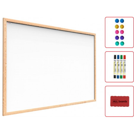 Tablica suchościeralna magnetyczna biała 100 x 80 cm rama drewniana naturalna