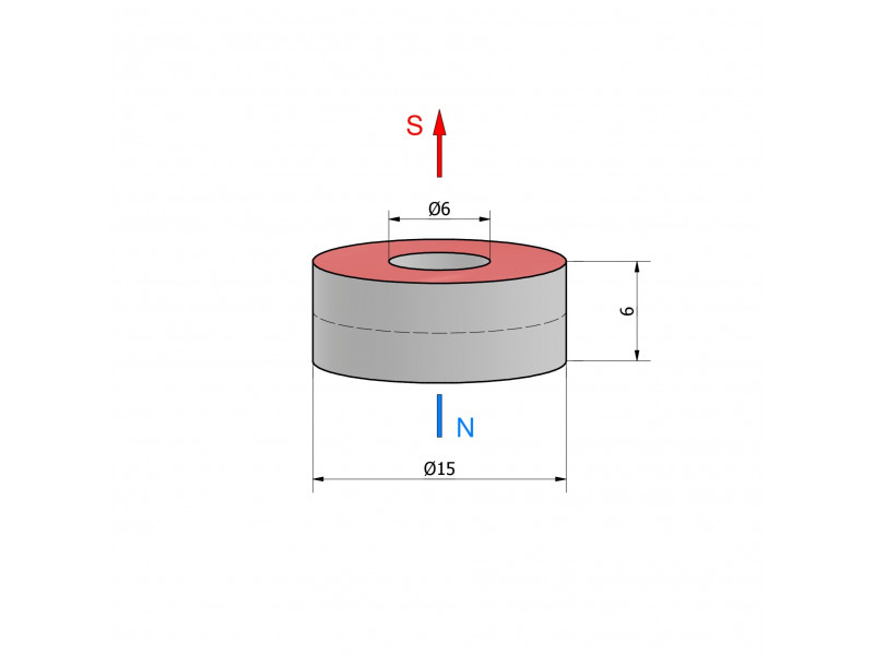 Magnes — średnica ⌀15 mm, otwór ⌀6 mm, grubość 6 mm — neodymowy (N38)