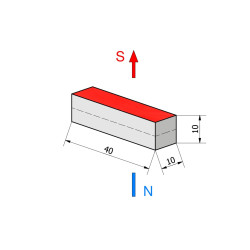 Magnes neodymowy — długość 40 mm, szerokość 10 mm, wysokość 10 mm — materiał N38
