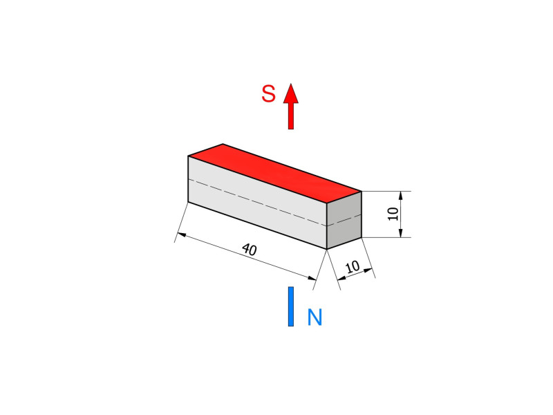 Magnes neodymowy — długość 40 mm, szerokość 10 mm, wysokość 10 mm — materiał N38