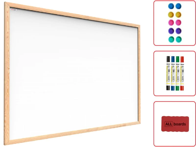 Tablica suchościeralna magnetyczna biała 150x100 cm rama drewniana naturalna Tablica suchościeralna magnetyczna biała 150x100 cm rama drewniana naturalna