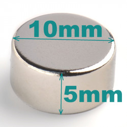 Magnes neodymowy — średnica ⌀10 mm, wys. 5 mm — N38 - 003
