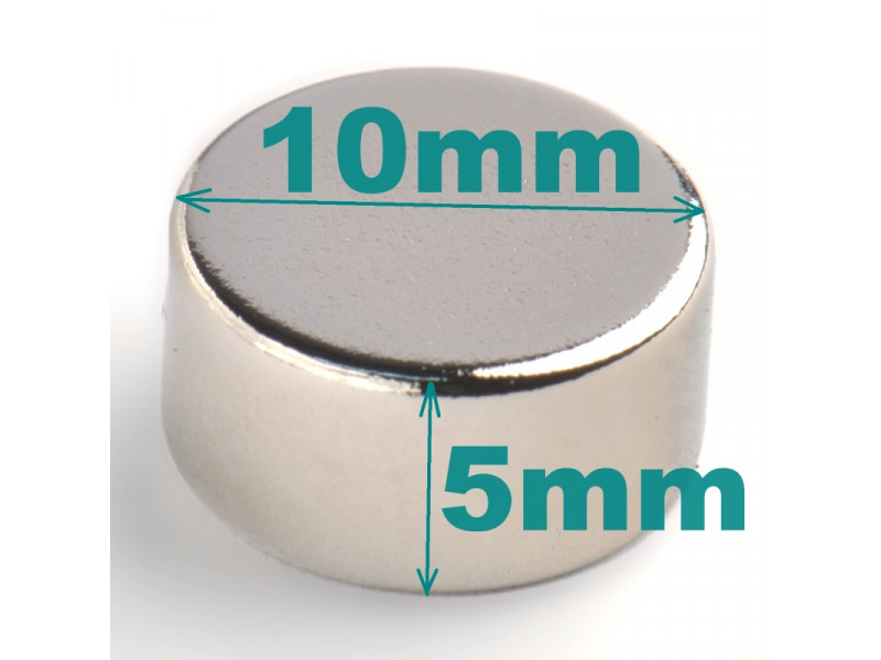 Magnes neodymowy — średnica ⌀10 mm, wys. 5 mm — N38