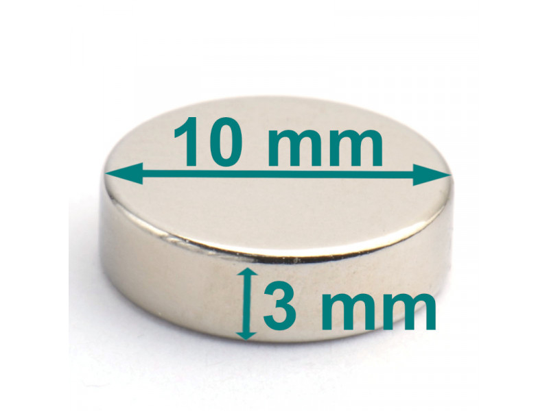 Magnes — średnica ⌀10 mm, grubość 3 mm — neodymowy (N38)