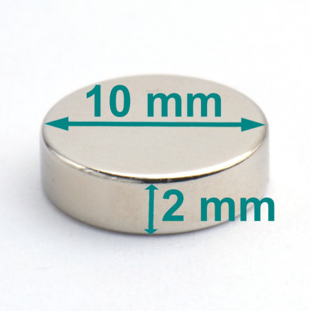Magnes neodymowy — średnica ⌀10 mm, wys. 2 mm — (N38)