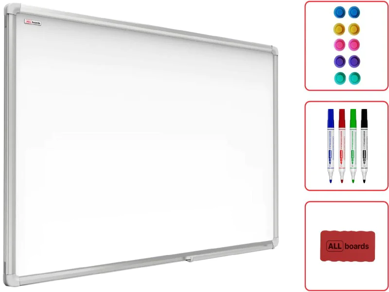 Tablica magnetyczna biała 100x80 cm suchościeralna w aluminiowej ramie PREMIUM EXPO + zestaw akcesoriów