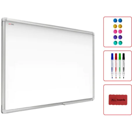 Tablica magnetyczna biała 100x80 cm suchościeralna w aluminiowej ramie PREMIUM EXPO + zestaw akcesoriów