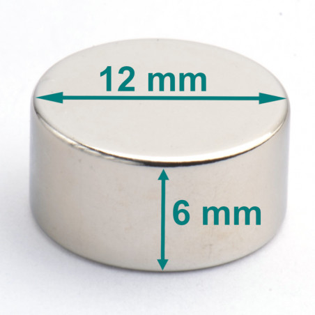 Magnes — średnica ⌀12 mm, grubość 6 mm — neodymowy (N38)