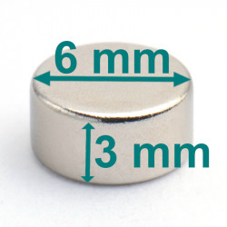 Magnes — średnica ⌀6 mm, grubość 3 mm — neodymowy (N38) - 003