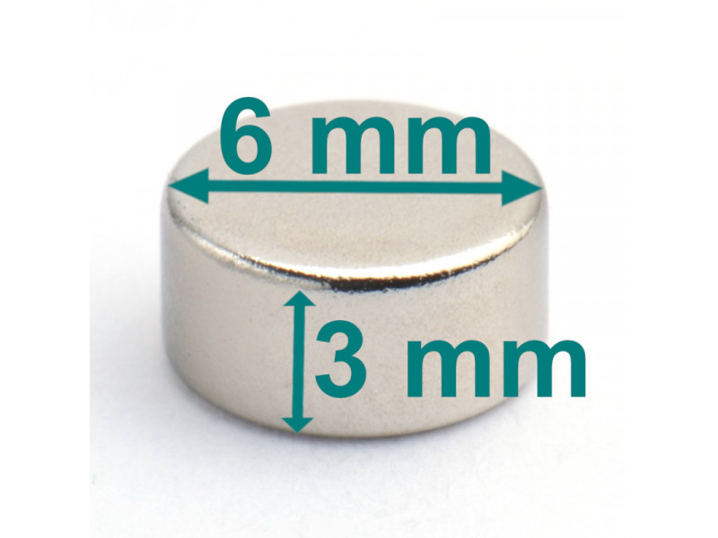 Magnes — średnica ⌀6 mm, grubość 3 mm — neodymowy (N38)