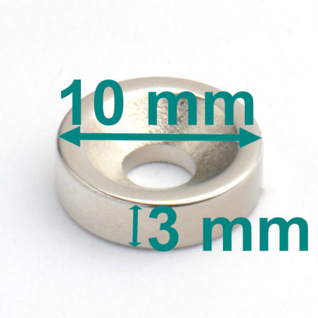 Magnes okrągły, pod wkręt — ⌀10 mm, ⌀7/⌀3,5 mm, wys. 3 mm — neodymowy (N35)