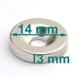 Magnes neodymowy pod wkręt — okrągły ⌀14 mm, ⌀8/⌀4 mm, wysokość 3 mm