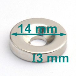 Magnes neodymowy pod wkręt — okrągły ⌀14 mm, ⌀8/⌀4 mm, wys. 3 mm — (N35) - 004