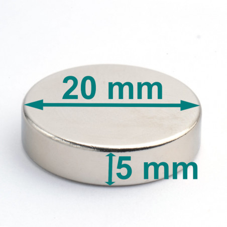 Magnes — średnica ⌀20 mm, grubość 5 mm — neodymowy (N38)