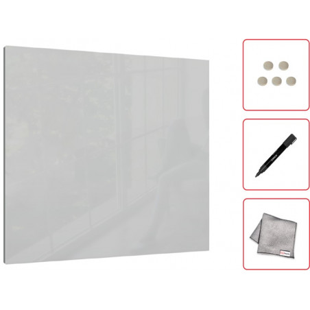 Tablica szklana magnetyczna szara, jasny szary 50x50cm - bezramowa tablica szklana, szkło hartowane na magnesy neodymowe