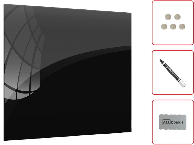 Tablica szklana magnetyczna czarna 50x50cm - bezramowa tablica szklana, szkło hartowane na magnesy neodymowe