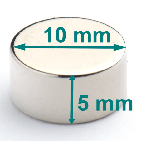 Magnes neodymowy — średnica ⌀10 mm, wys. 5 mm — N38