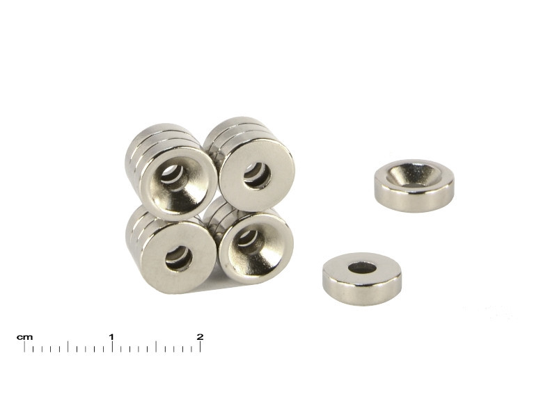 Magnes okrągły pod wkręt — ⌀10 mm, ⌀7/⌀3,5 mm, wys. 3 mm — neodymowy (N35)