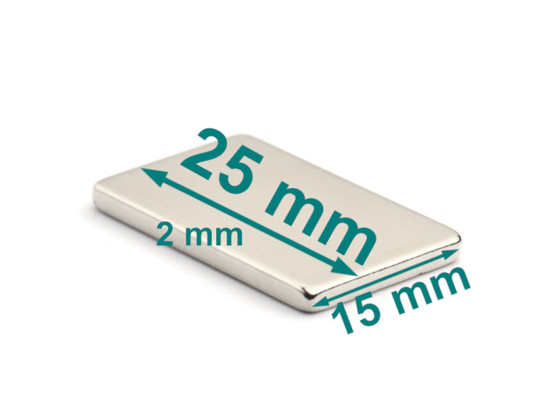 Magnes — długość 25 mm, szerokość 15 mm, wysokość 2 mm — neodymowy (N33)