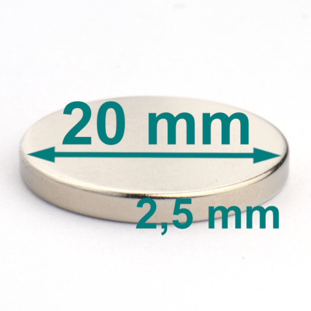 Magnes — średnica ⌀20 mm, grubość 2,5 mm — neodymowy (N38)