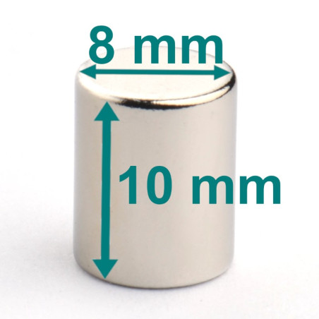 Magnes — średnica ⌀8 mm, wysokość 10 mm — neodymowy (N38)