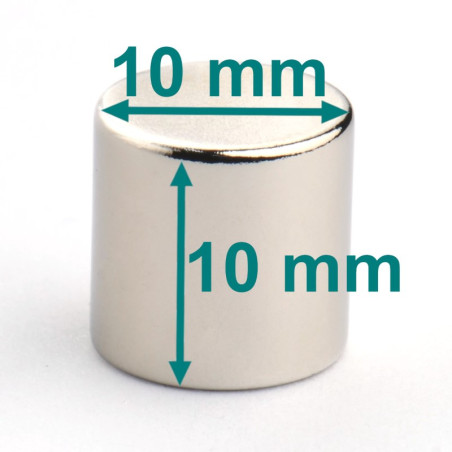 Magnes — średnica ⌀10 mm, wysokość 10 mm — neodymowy (N38)