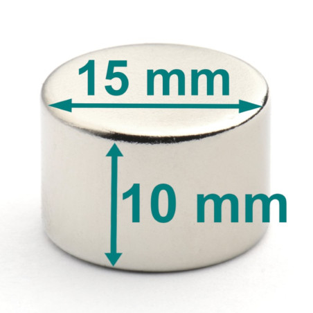 Magnes — średnica ⌀15 mm, grubość 10 mm — neodymowy (N35)