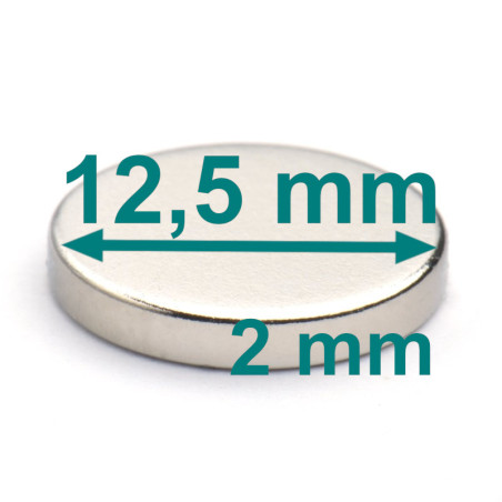 Magnes — średnica ⌀12,5 mm, grubość 2 mm — neodymowy (N35)