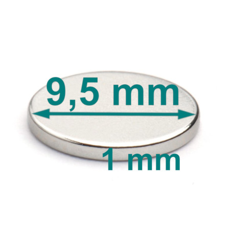 Magnes cienki — średnica ⌀9,5 mm, grubość 1 mm — neodymowy (N38)